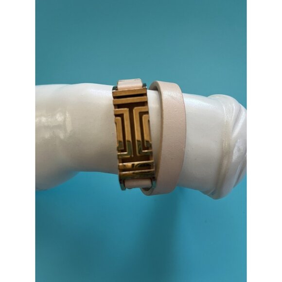 Tory Burch Womens Double Wrap Bracelet Beige Leather & Gold-Tone Metal - Picture 4 of 7